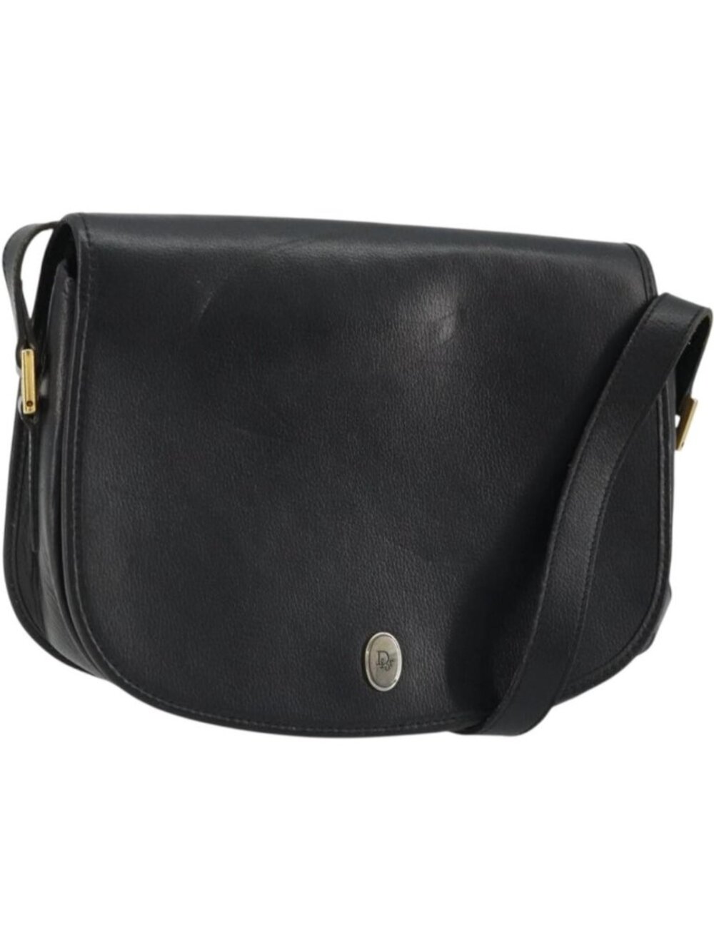 Christian Dior Shoulder Bag Leather Black Gold